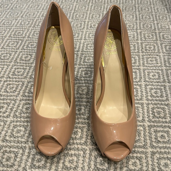 Guess Nude peep toe high heels. Pattened leather 7.5. EUC worn once, no scuffs - Picture 1 of 6